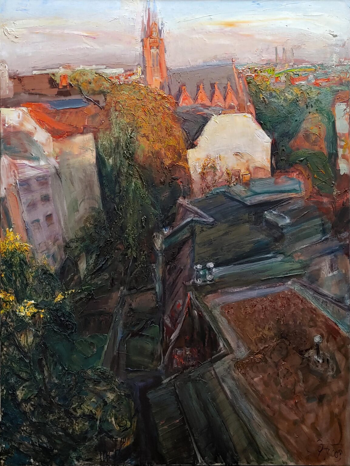 Friedenau, morgens (Kirche zum Guten Hirten) - Johannes Heisig 