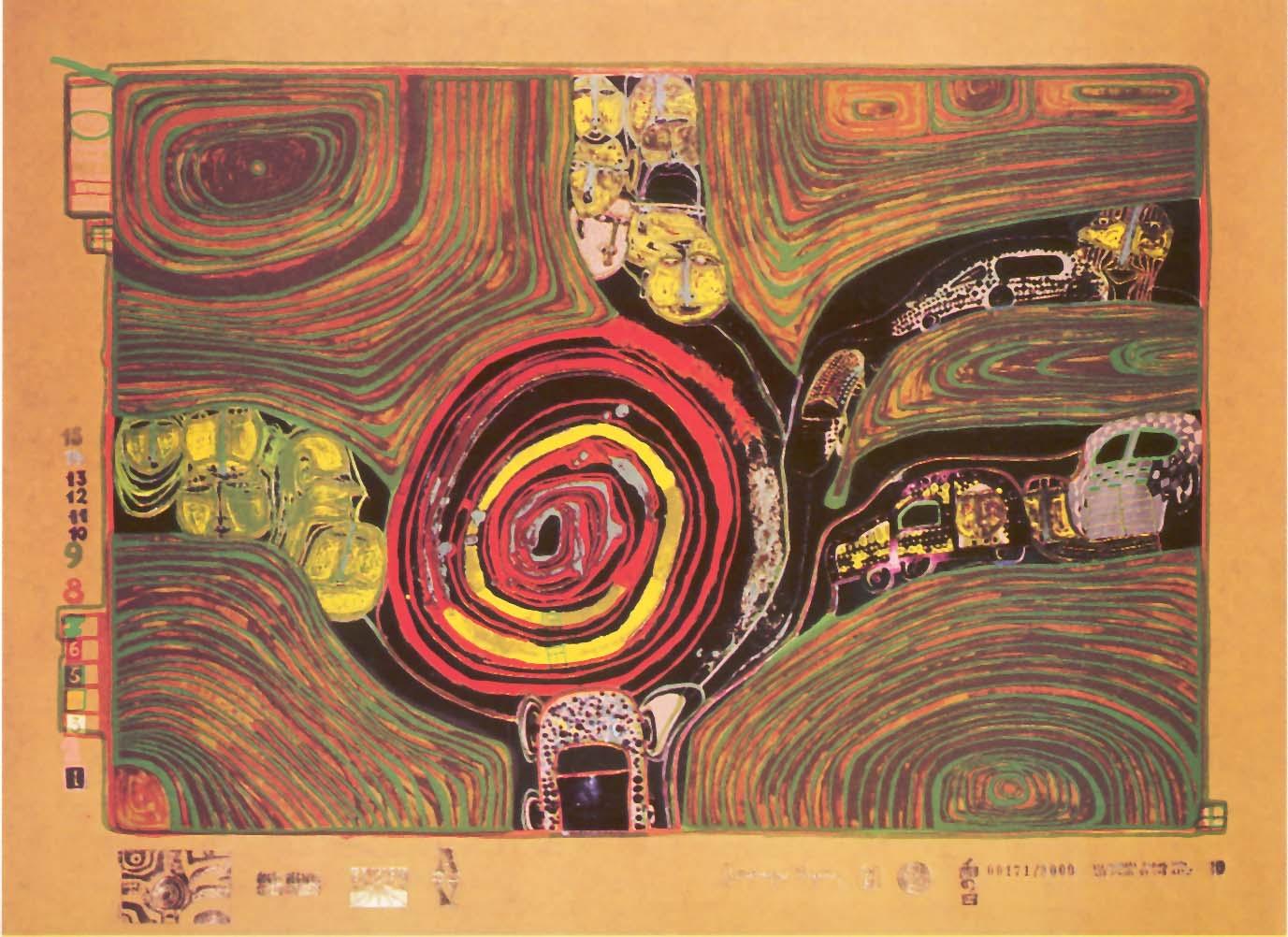 Kreisverkehr der Stra&szlig;engekreuzigten, WVZ 701 A - Friedensreich Hundertwasser 