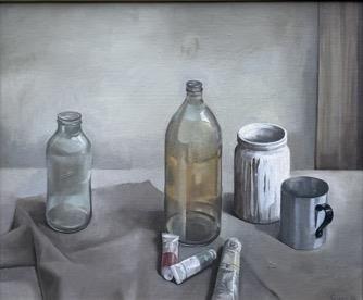 Stillleben mit Farbtuben und Flaschen - Hubertus Giebe 