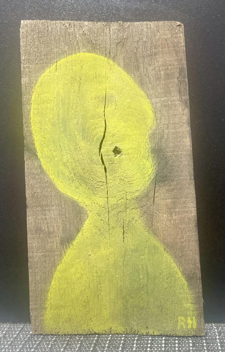 Gelbe Figur auf Holz - Richard Haizmann Monogrammiert