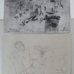 Bestehend aus:
Zeichnung Strandgut 1975 signiert
21 x 30 cm 
Zeichnung Frauenakt von 1948 signiert
23 x 31 cm