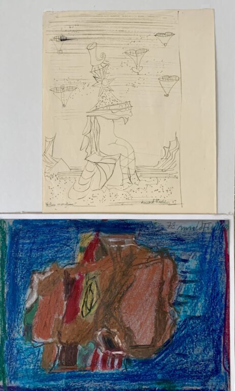 Arnold Fiedler Konvolut 5 - Arnold Fiedler Bestehend aus:
Frühe Zeichnung von 1947 Venus
33 x 25 cm signiert 47  und 
Ölkreide auf Papier1978
24,5 x 33 cm oben signiert 78