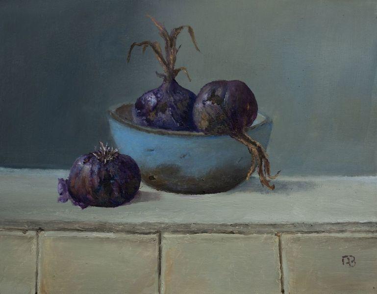 Stillleben mit drei Zwiebeln - Alfred Baumann 