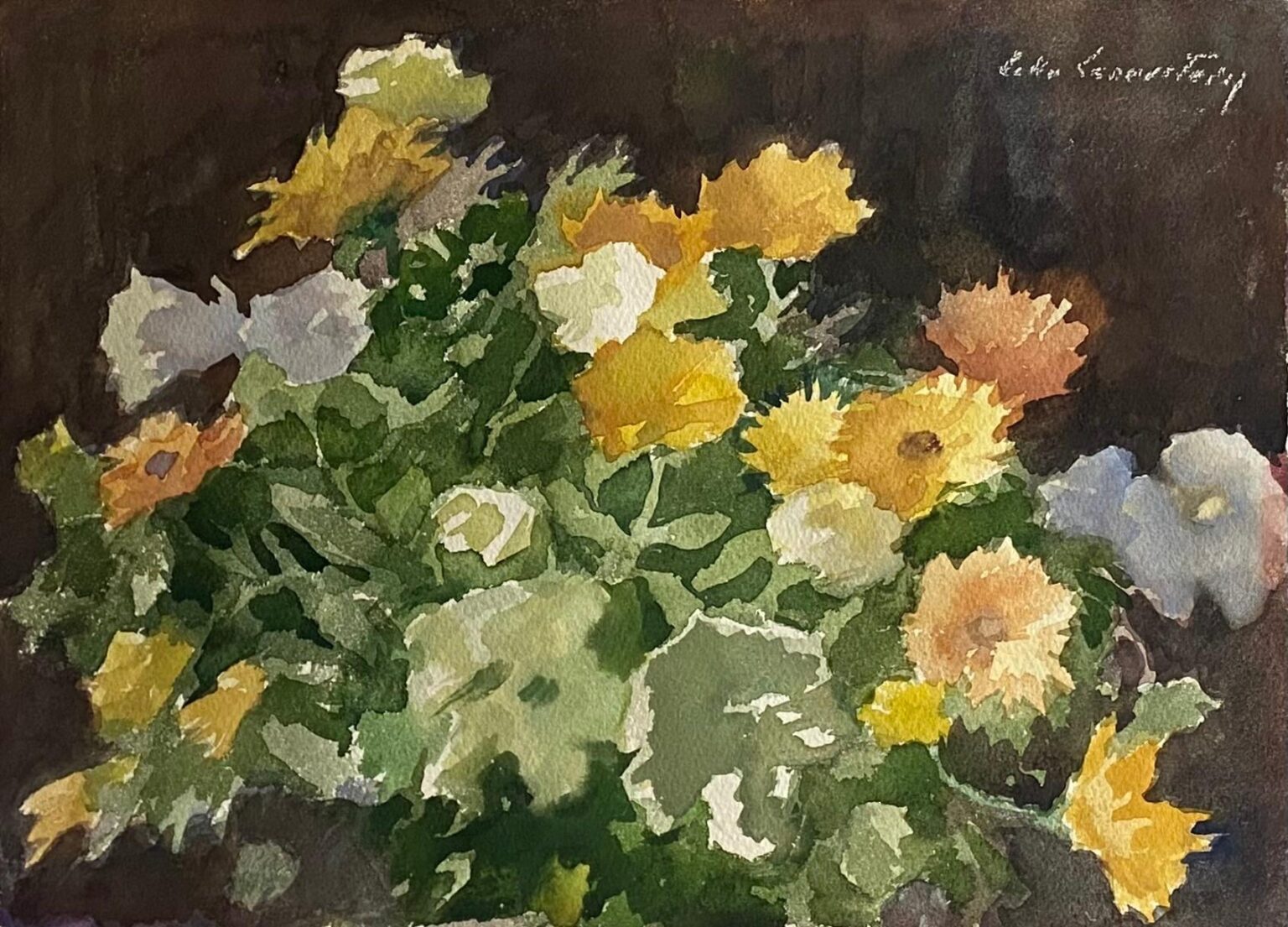 Sommerblumenstrauß vor dunklem Grund - Lotte Laserstein 