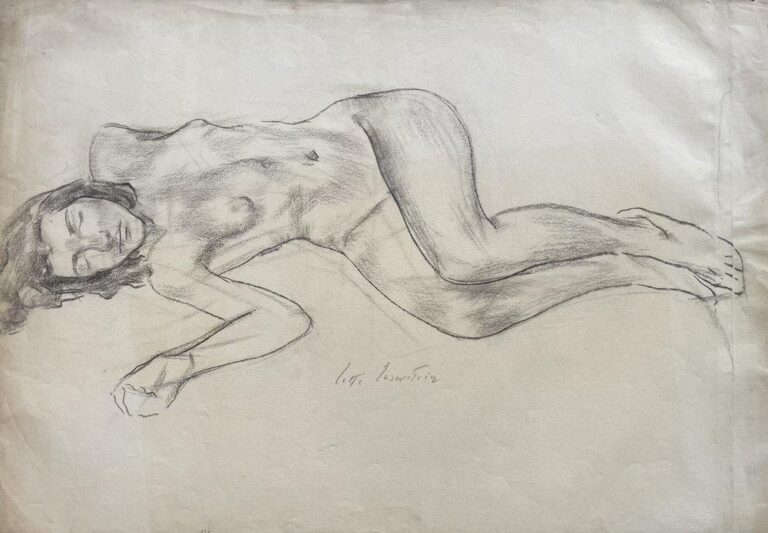 Ruhendes Aktmodell, auf dem Boden liegend (Studie) - Lotte Laserstein 