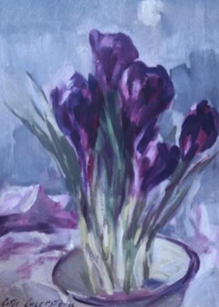 Krokusse vor verschneiter Landschaft - Lotte Laserstein 