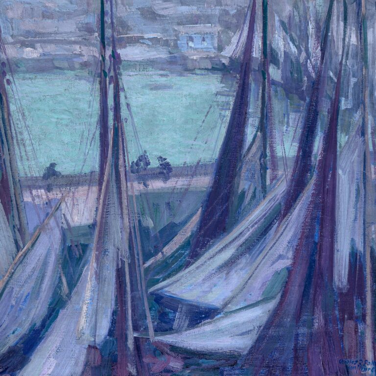Segelboote im Hafen von Honfleur in der Dämmerung 