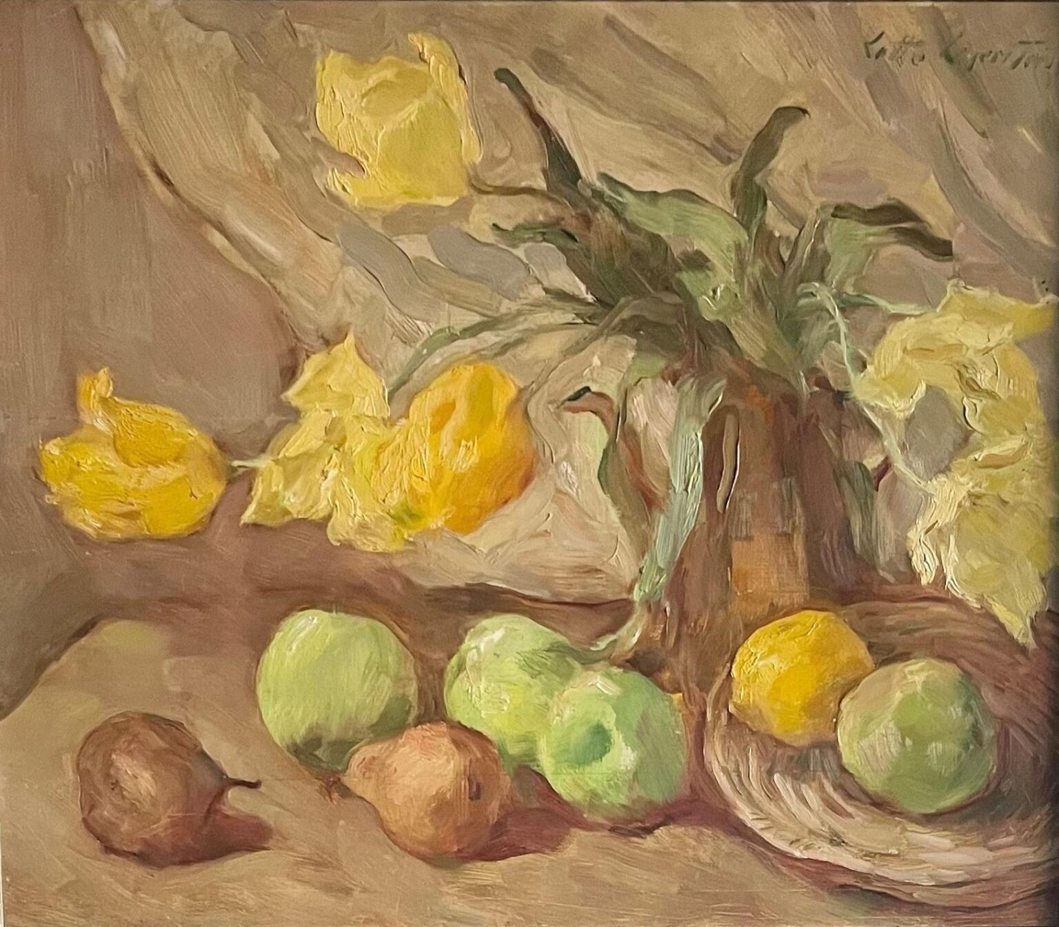 Stillleben mit wei&szlig;en Lilien, &Auml;pfeln und Birnen - Lotte Laserstein 