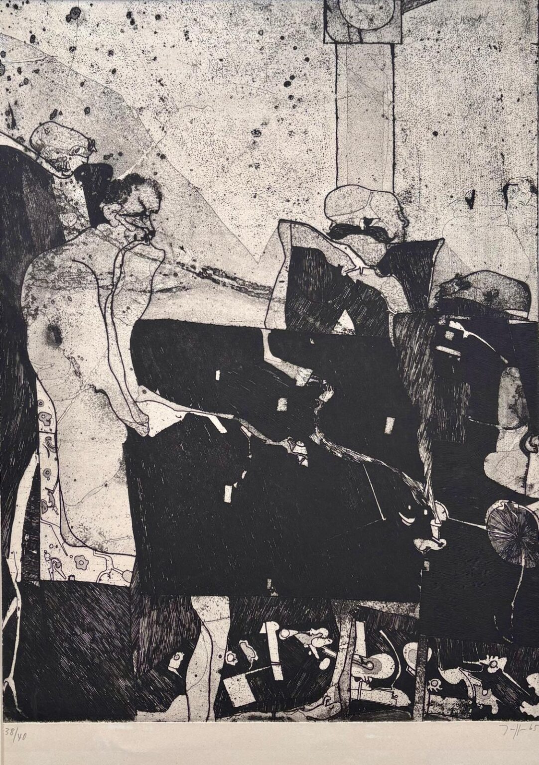 Billiardtisch Radierung - Horst Janssen 