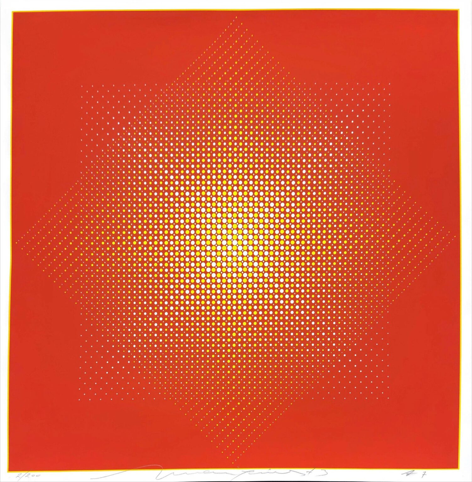 Zwei Quadrate Gelb, Wei&szlig; auf Rot - Almir da Silva Mavignier 