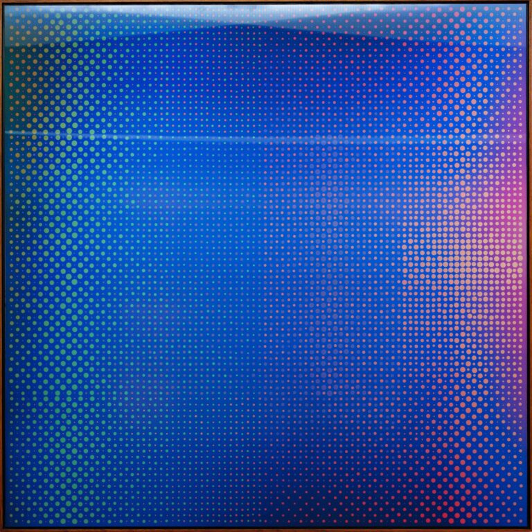 Grün, Braun, Schwarz auf Blau - Delmar Mavignier 