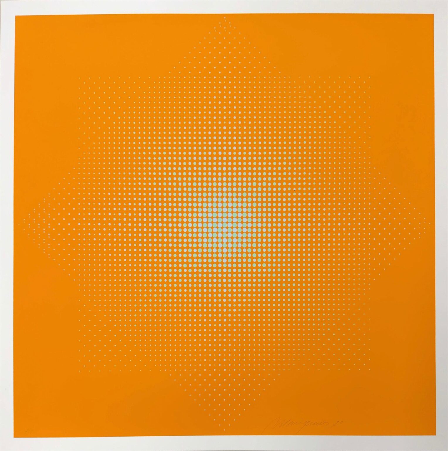 Zwei Quadrate, Hellgr&uuml;n, Hellblau auf Orange - Almir da Silva Mavignier 