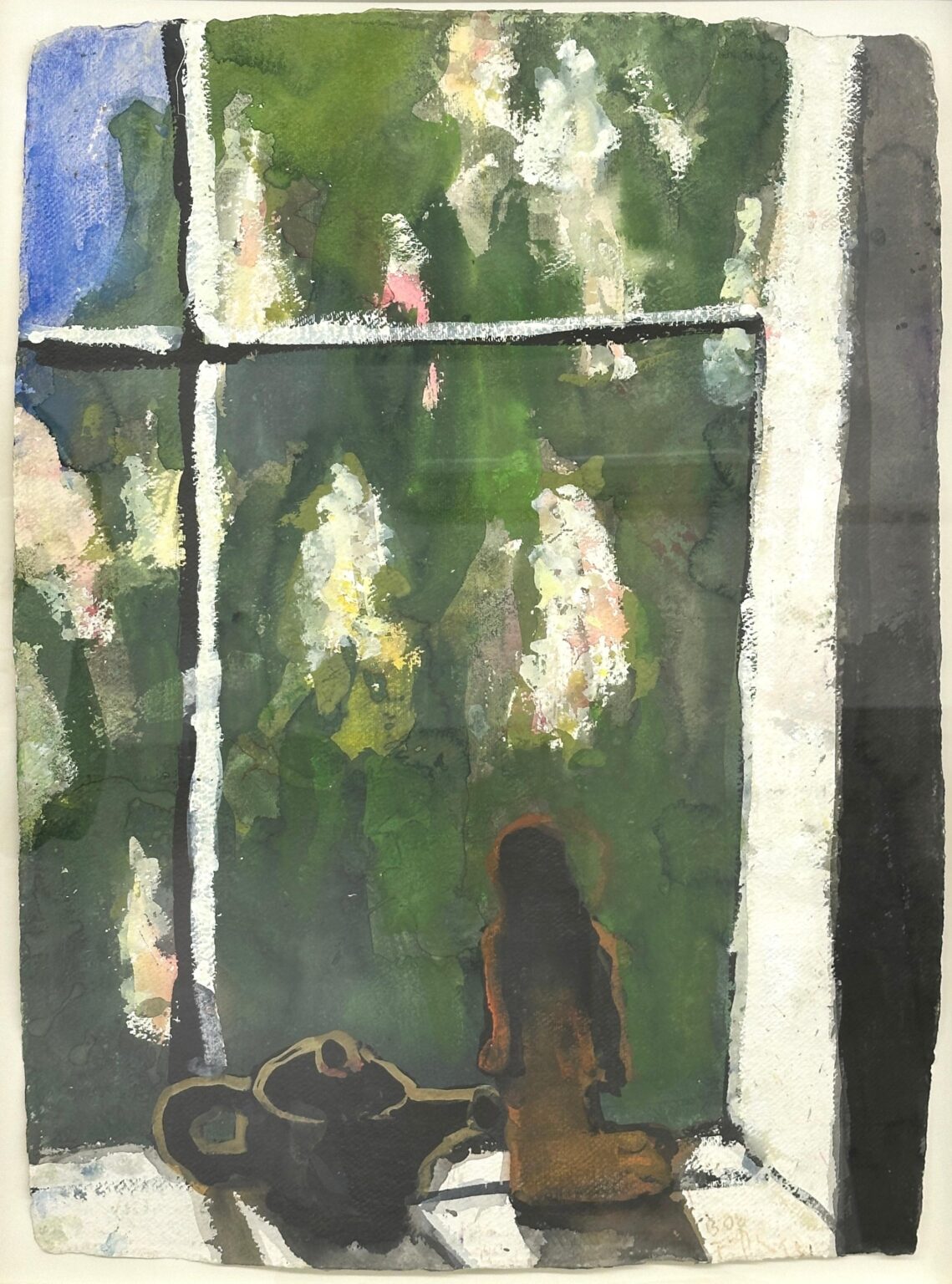 Ausblick auf Flieder/Teekanne/Tonfigur - Klaus Fußmann 